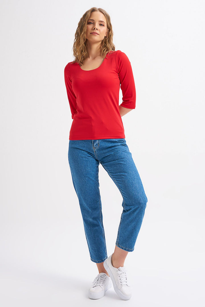 Trojan Sleeve Basic Blouse Red