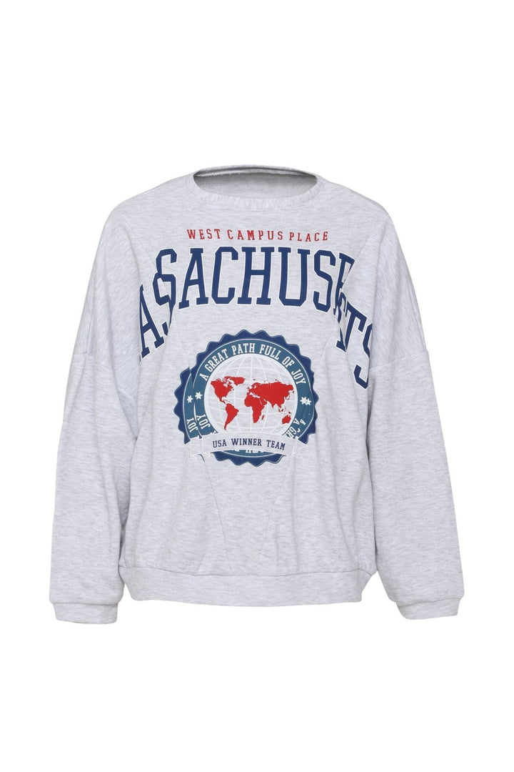 Baskılı Oversize Sweatshirt Açık Gri