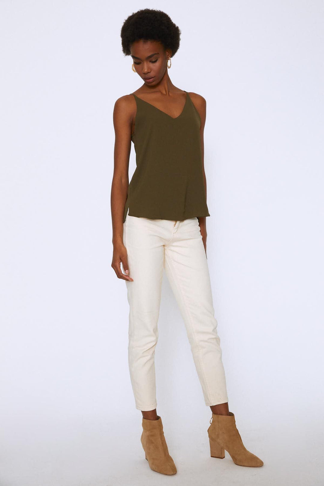 String Strap V Neck Blouse Khaki
