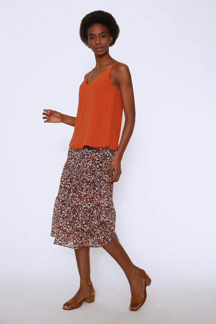 İp Askılı V Yaka Bluz Kiremit