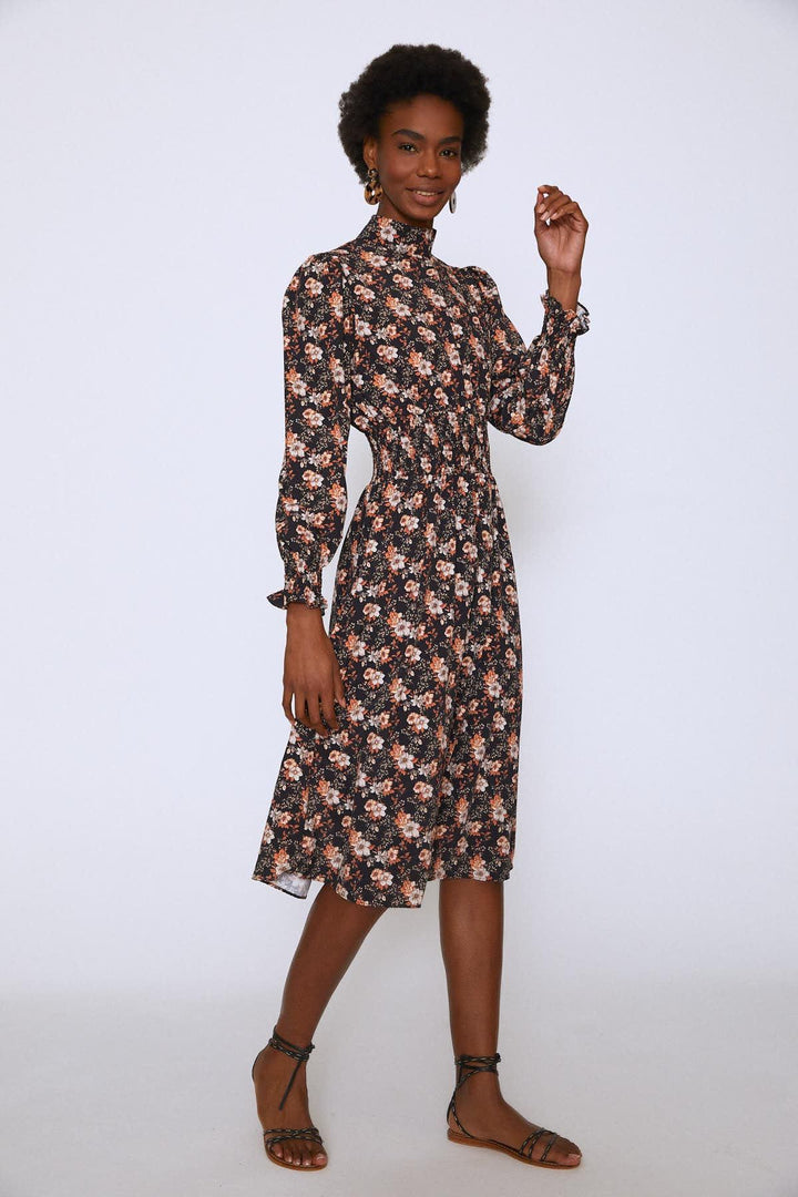 Crispy Flower Waist Gipple Long Dress Orange