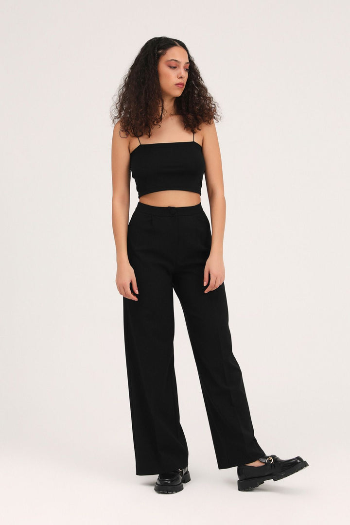 Bol Paça Kumaş Pantolon Siyah