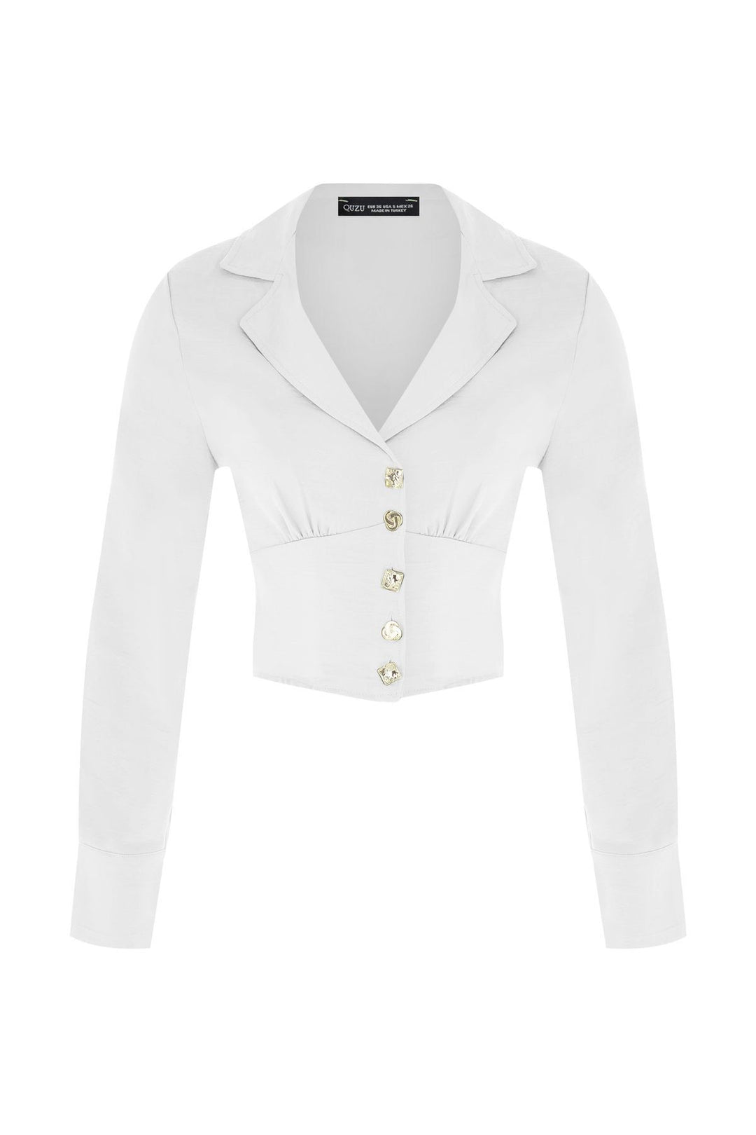 V Yaka Düğmeli Bluz Ekru