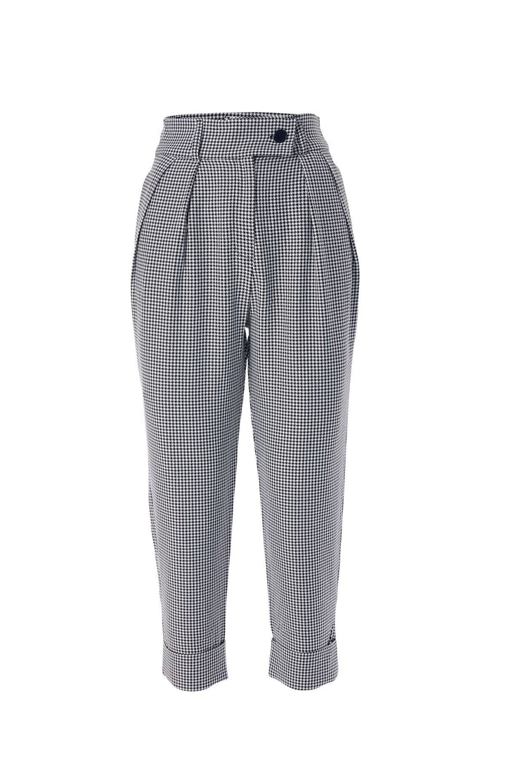 Çizgili Duble Paça Pantolon Siyah