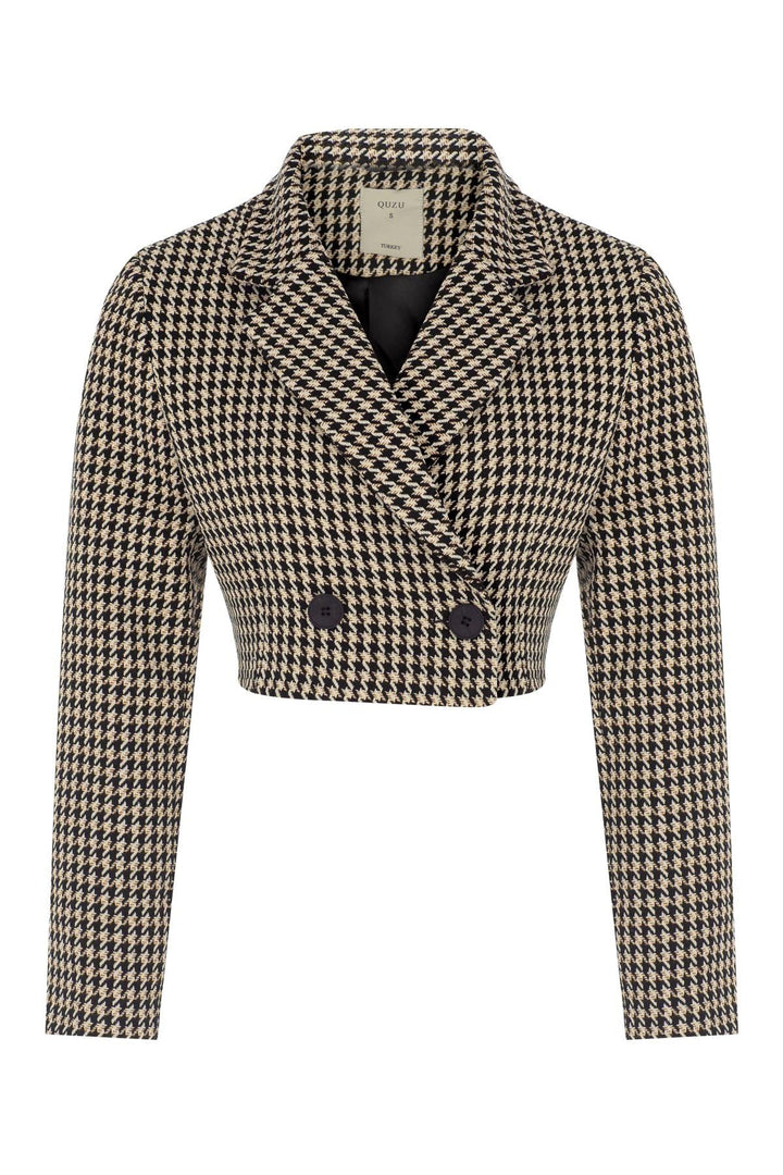 Kruvaze Crop Blazer Ceket Siyah