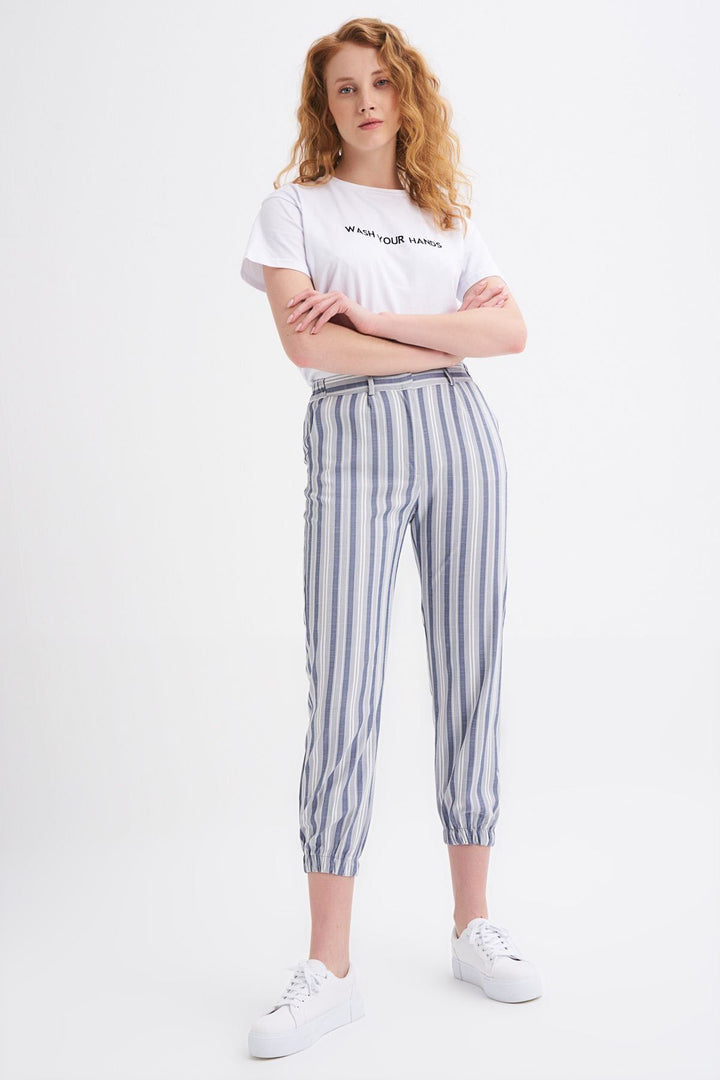 Çizgili Jogger Pantolon İndigo