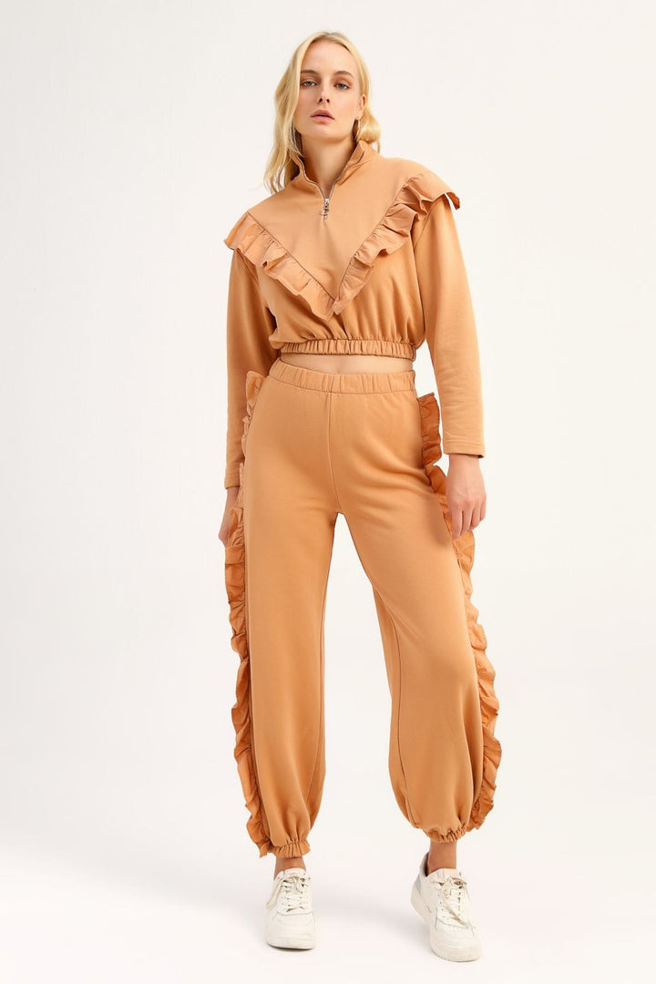 Frilly Jogger Tracksuit Camel