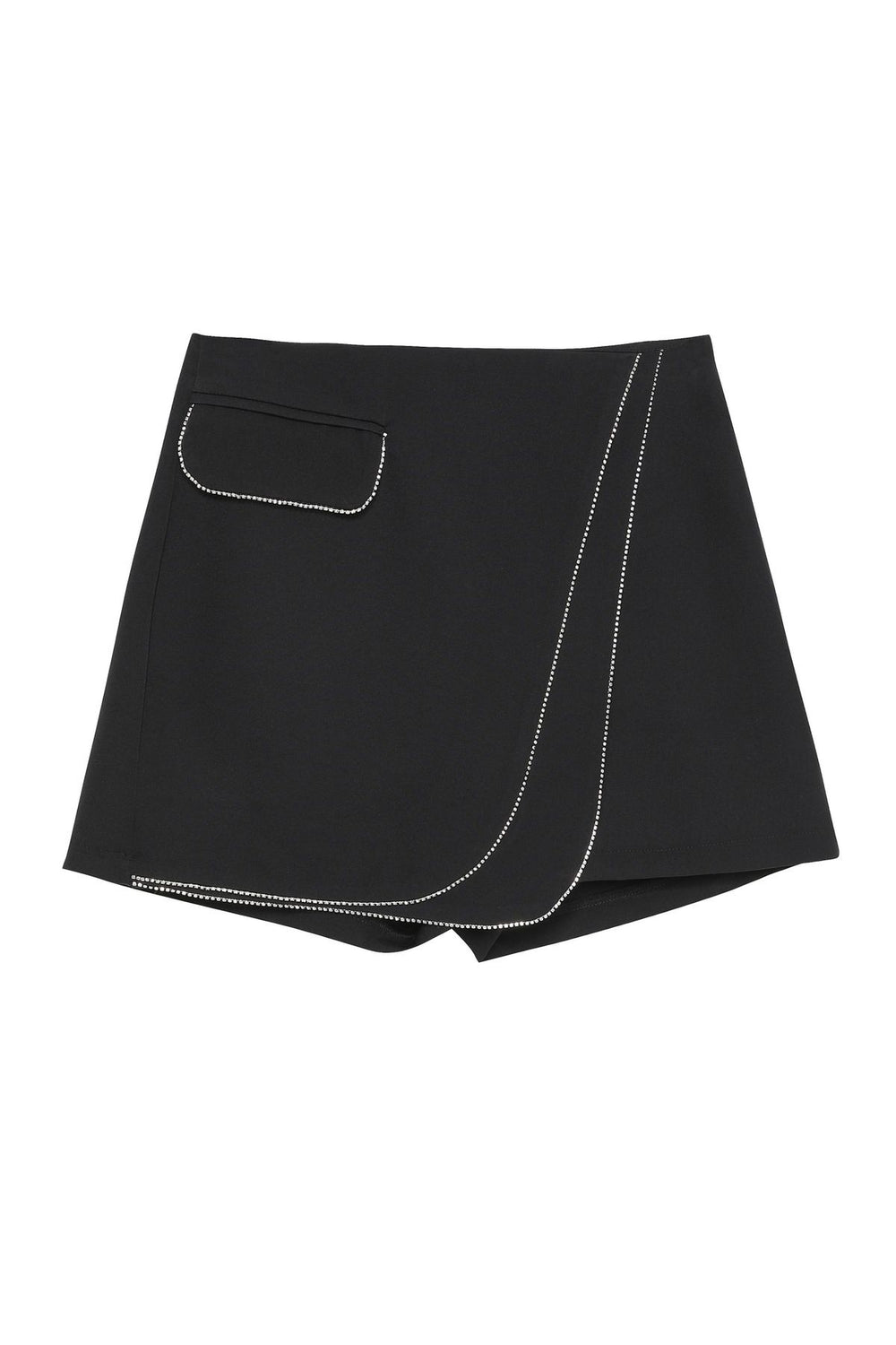 Mini Short Skirt with Stone Accessories Black