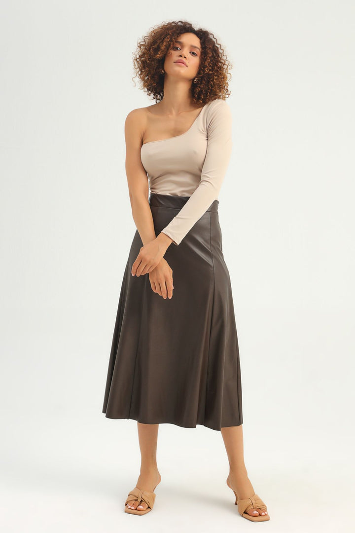 Tek Omuz Crop Bluz Bej