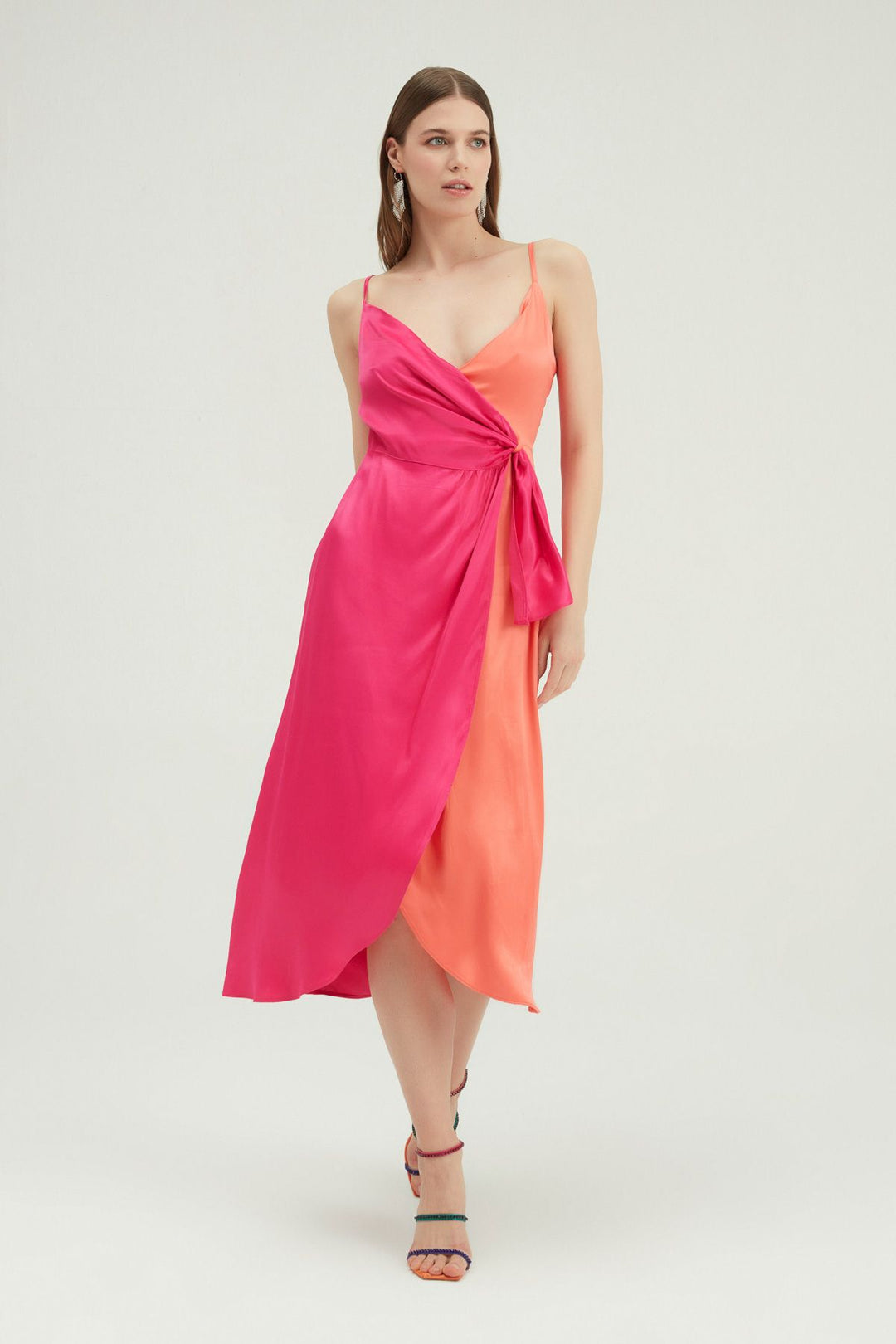 Two Color Double Breasted Strap Dress Fuchsia