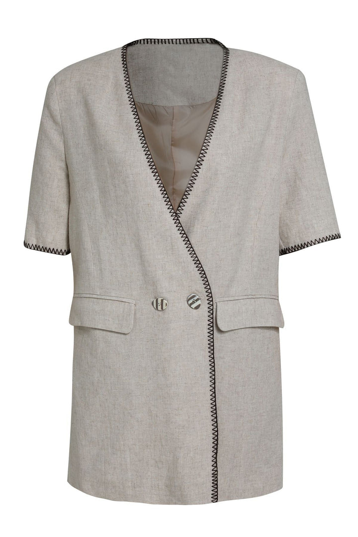 Double Breasted Linen Jacket Beige