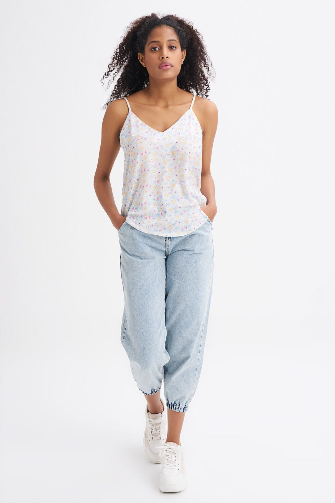 Floral Patterned Strap Blouse Ecru