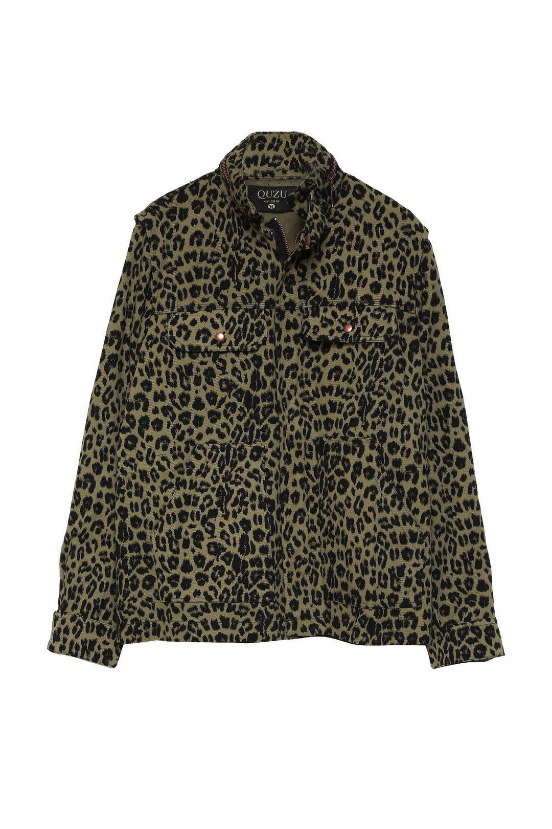 Sırtı Baskılı Leopar Desenli Ceket Haki