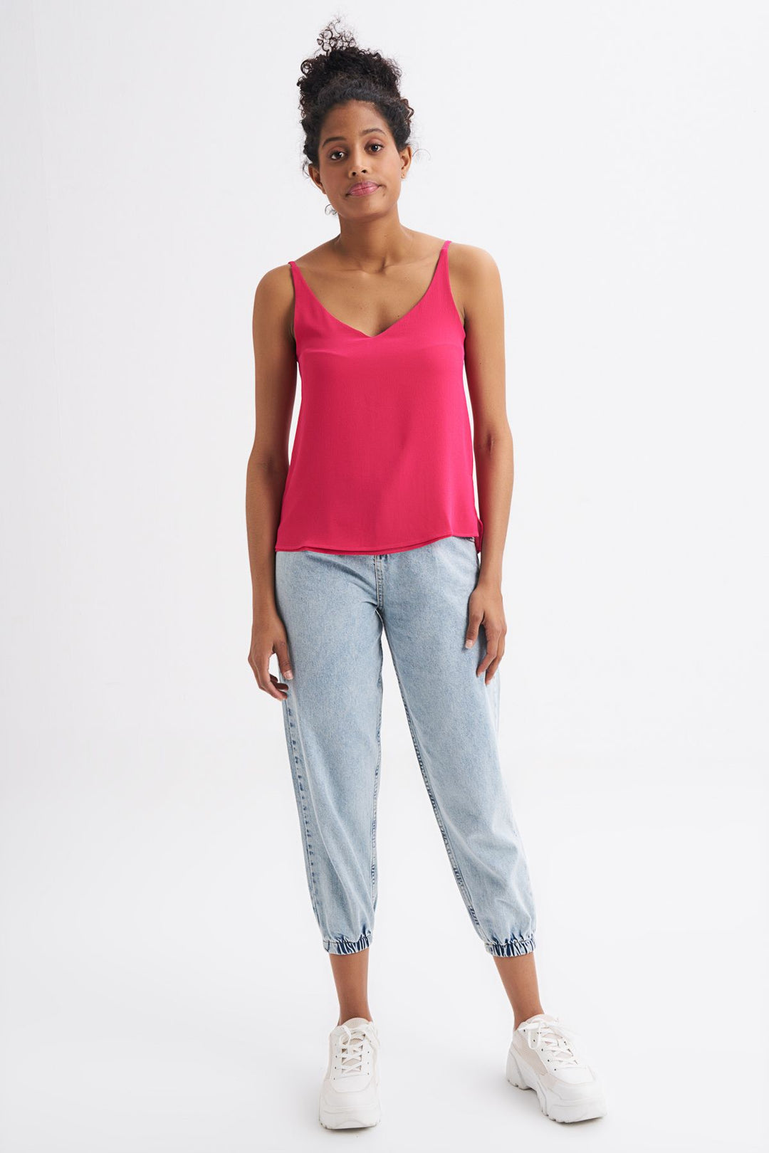 Rope Strap V-Neck Blouse Fuchsia