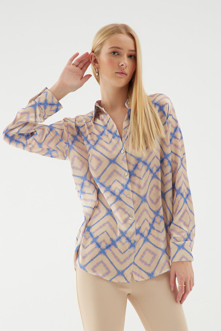 Patterned Satin Shirt Beige