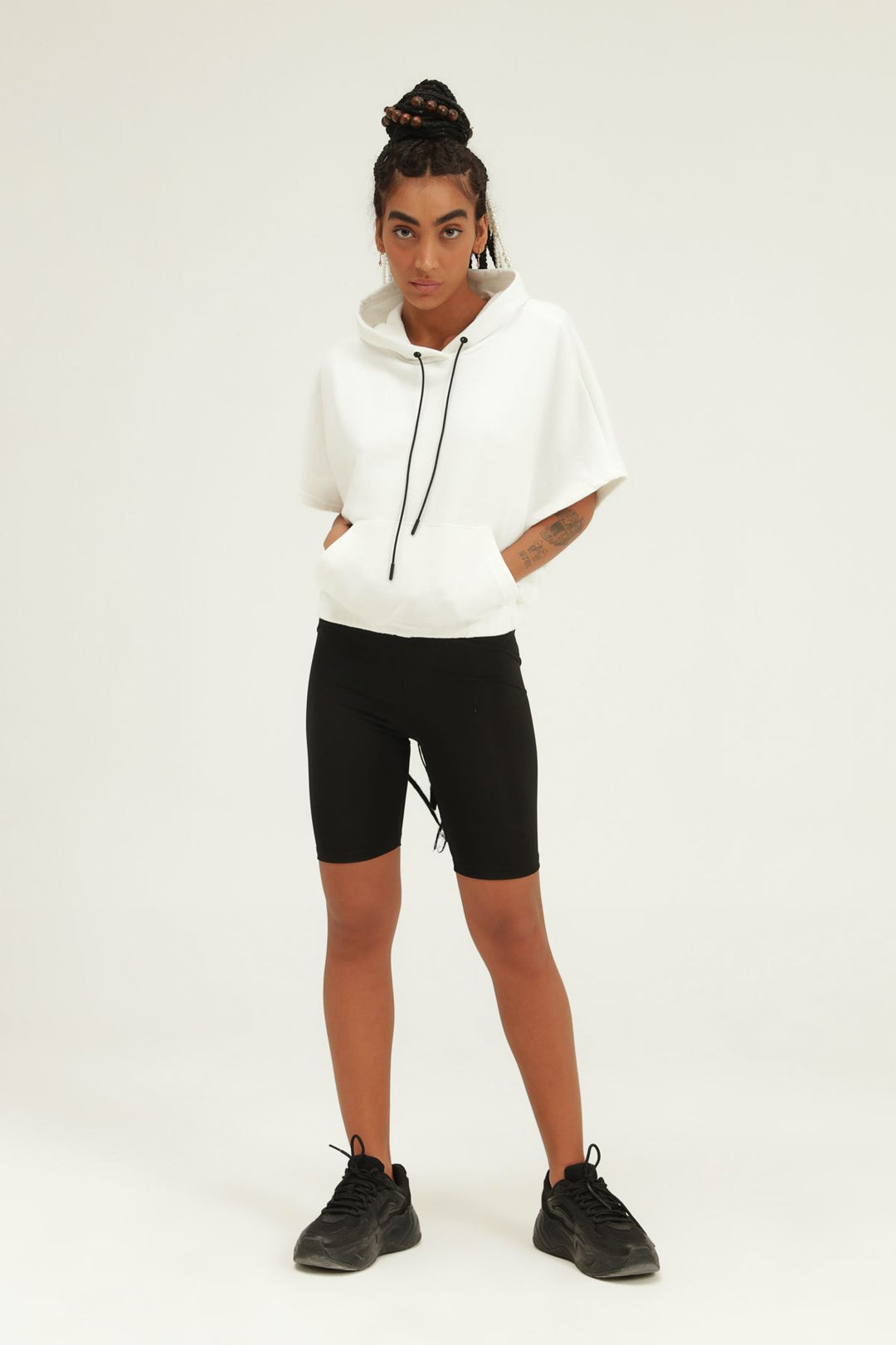 Yarasa Kol Kapüşonlu Sweatshirt Beyaz