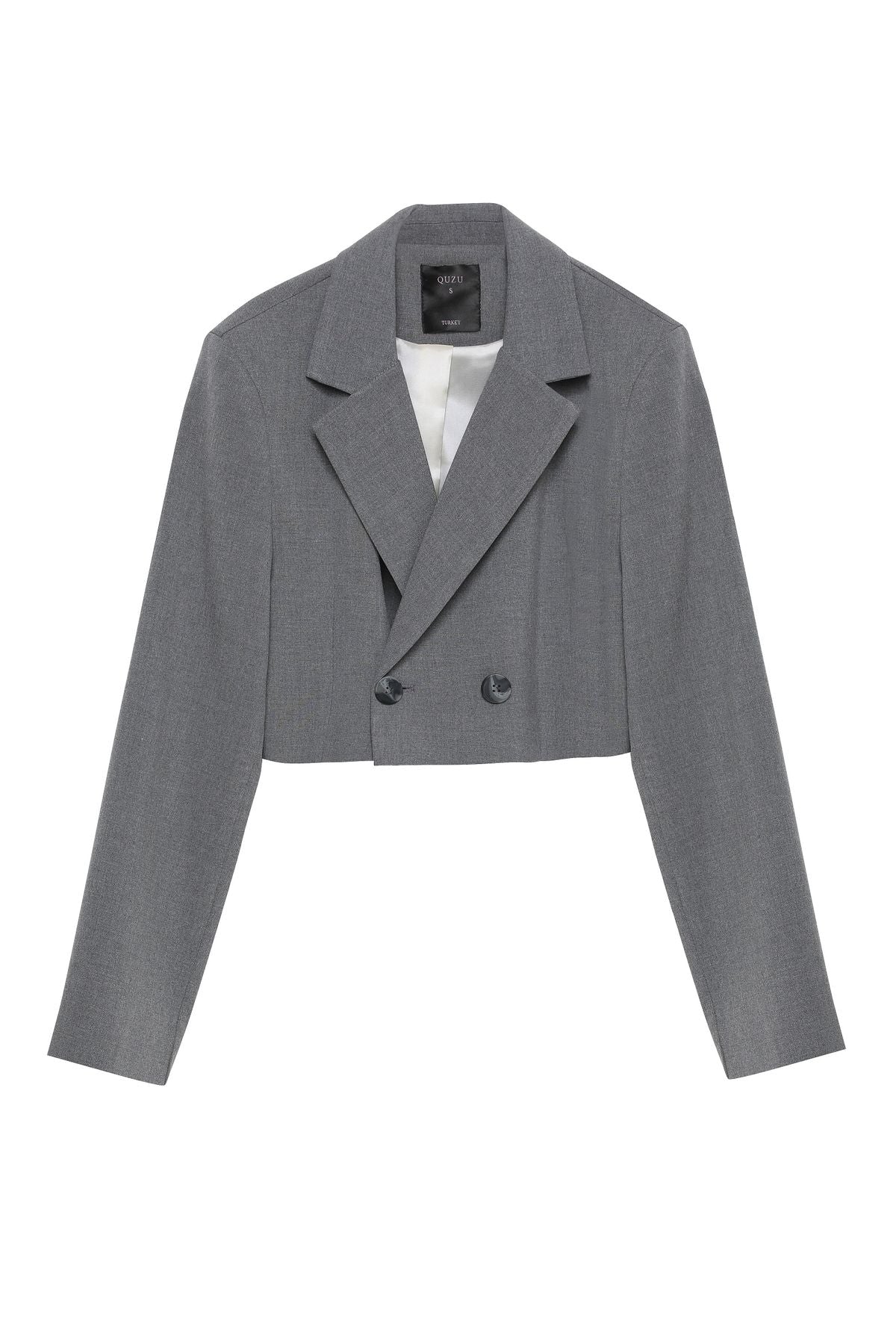 Padding Detailed Crop Blazer Jacket Gray