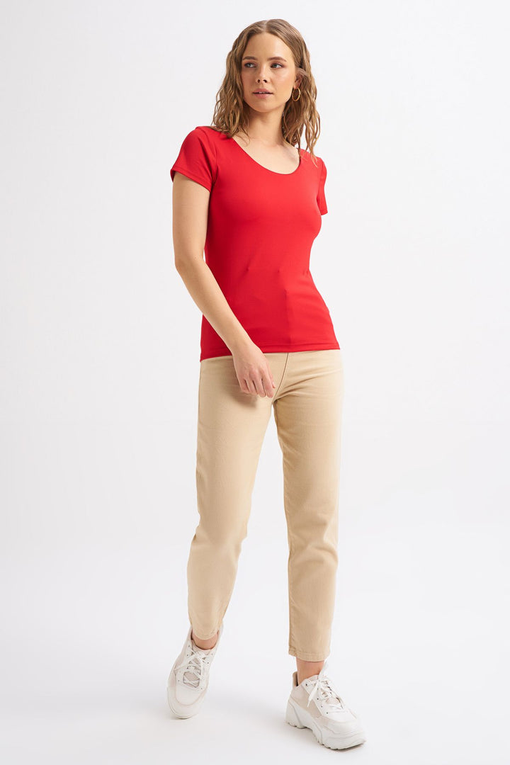 Short Sleeve Basic Blouse Red
