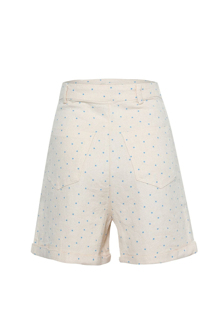 Benekli Duble Paça Şort Mavi