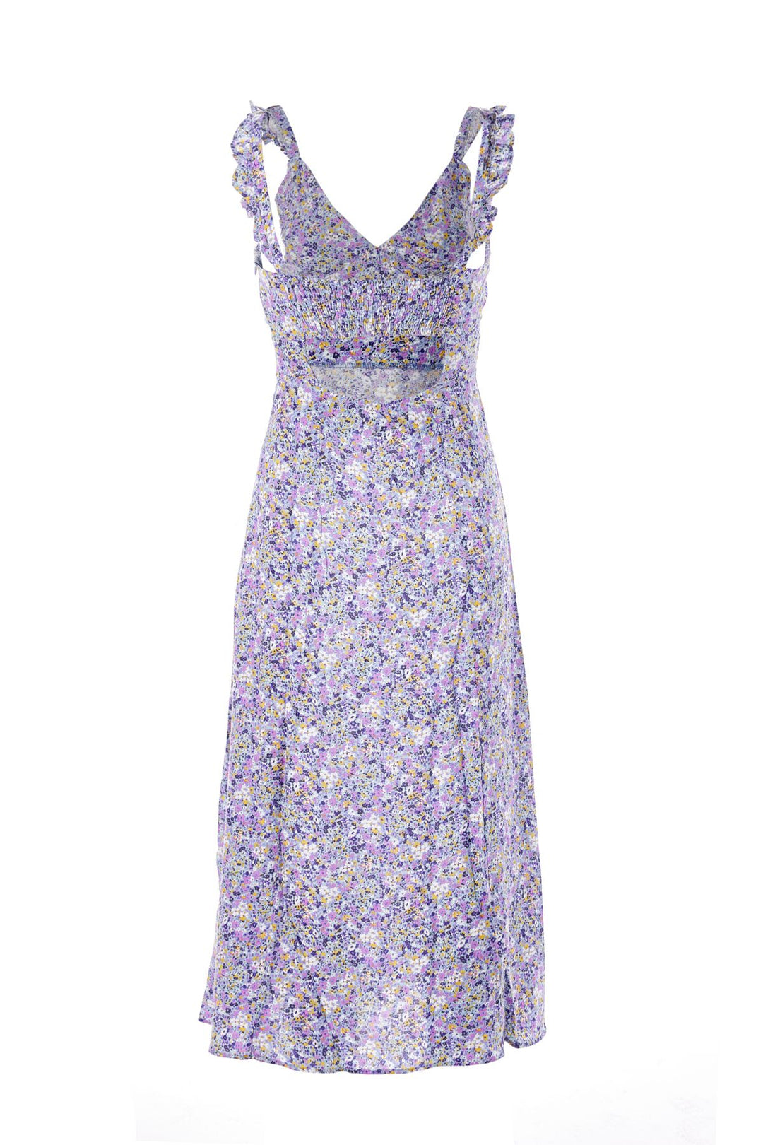 Sırt Dekolteli Askılı Yırtmaçlı Elbise Lila