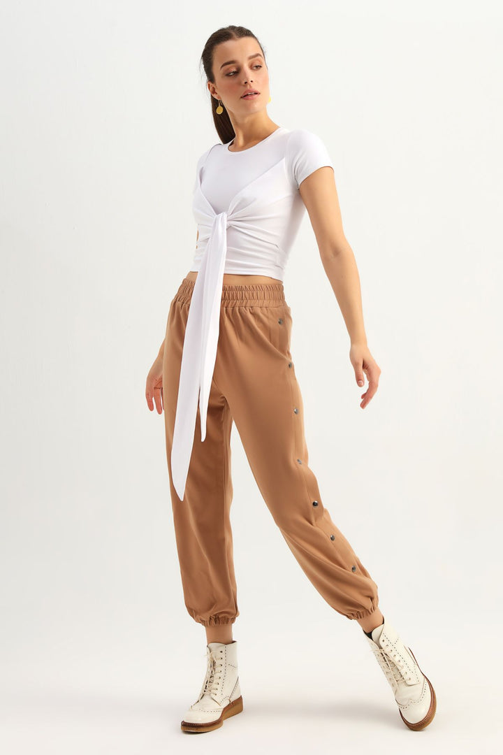 Çapraz Bağlamalı Spor Tişört Beyaz