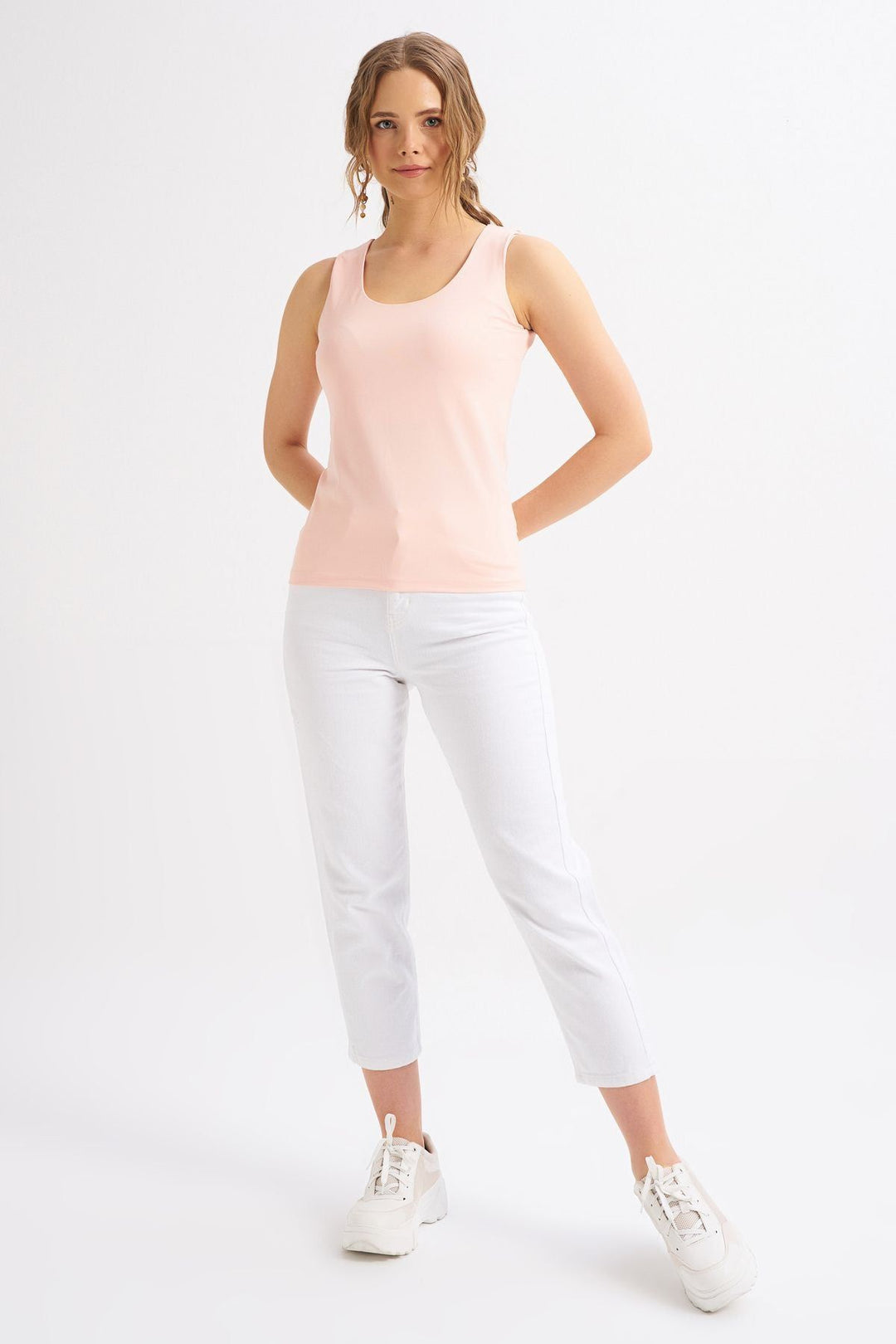 Kalın Askılı Basic Bluz Pudra