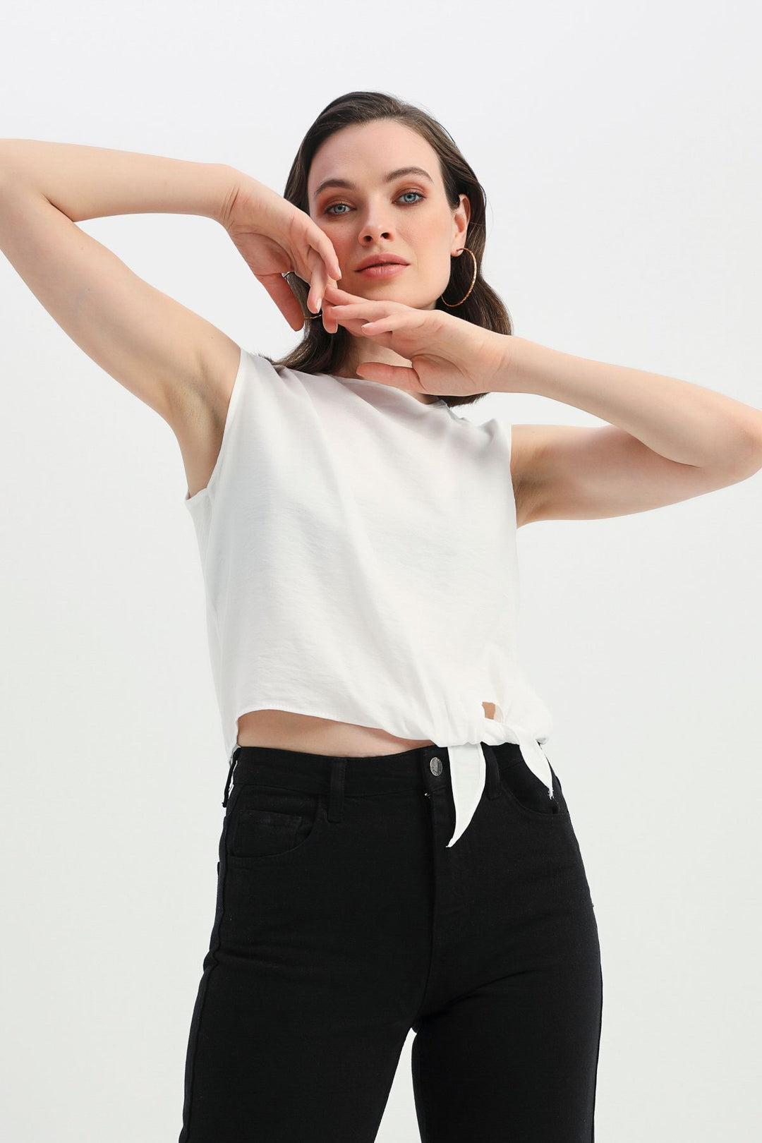 Tie Detailed Tank Top Ecru