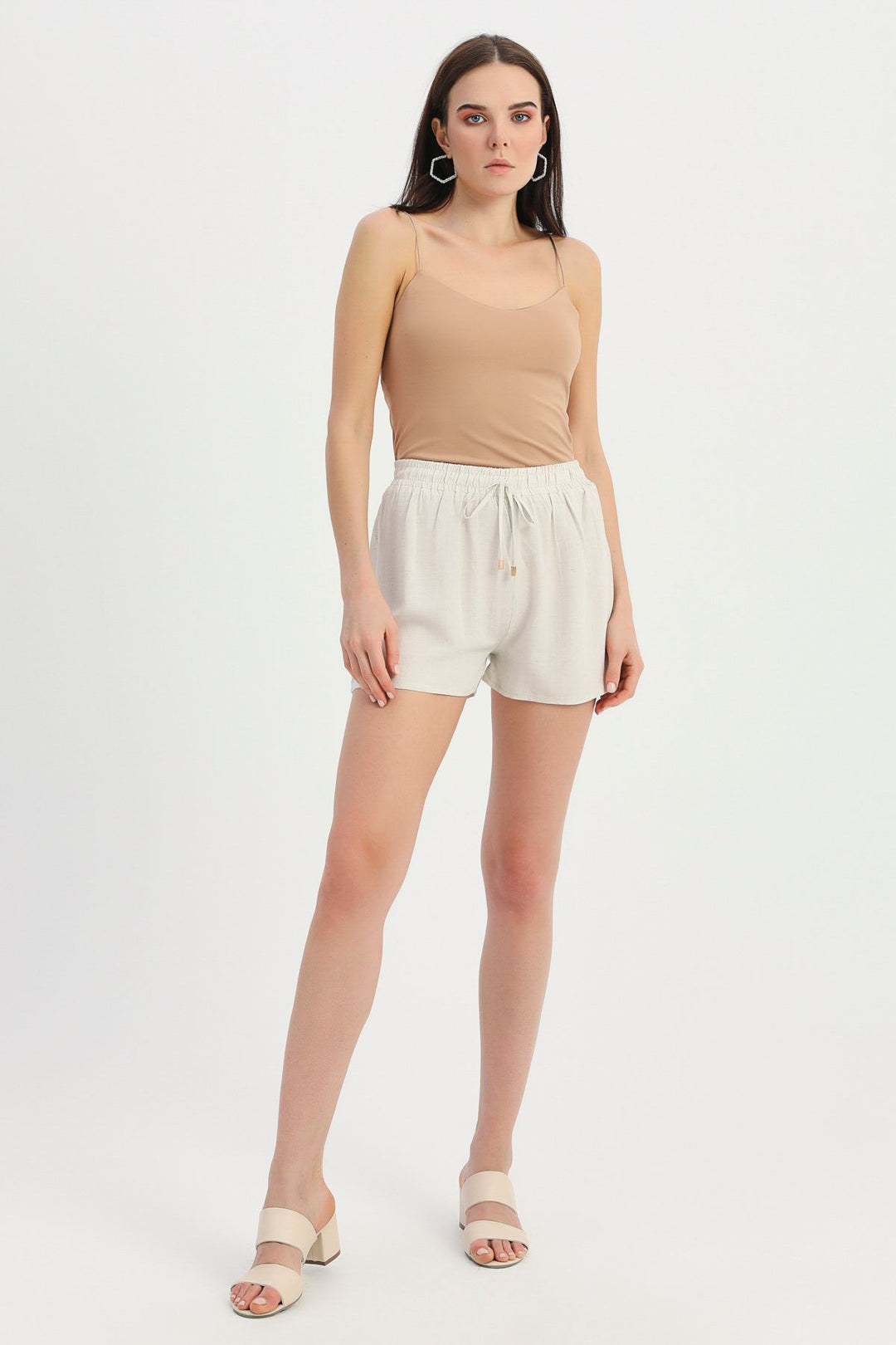 Elastic Waist Linen Shorts Natural
