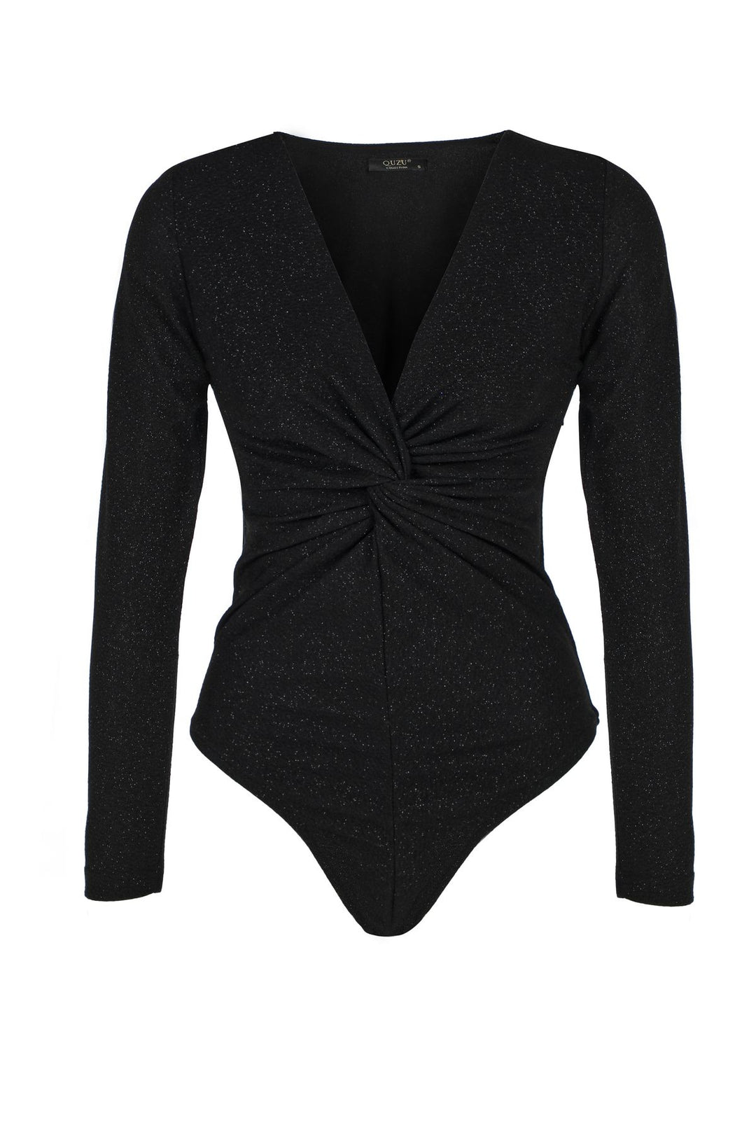 Double Breasted Silvery Bodysuit Blouse Black