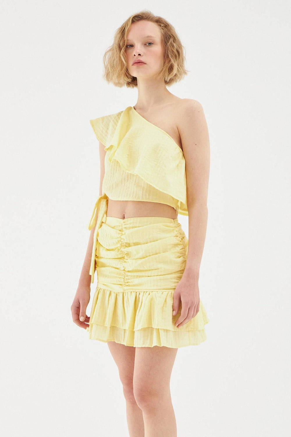 Ruffle Detailed Mini Skirt Yellow