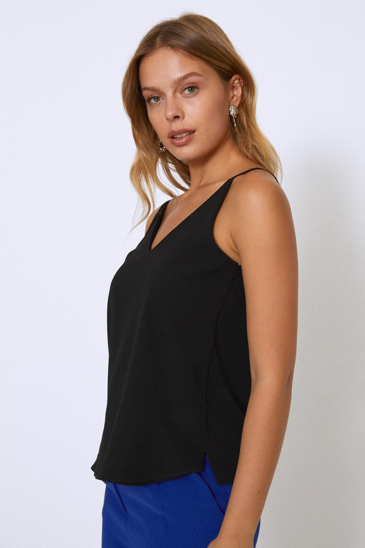İp Askılı V Yaka Bluz Siyah