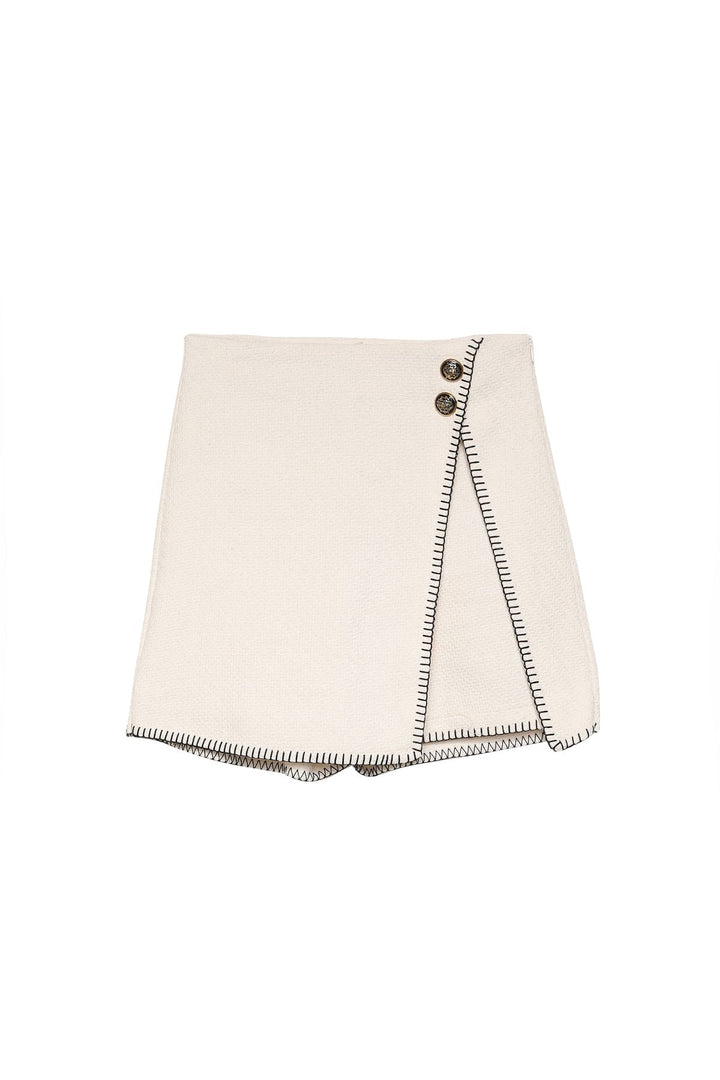 Stitch Detail Short Skirt Ecru