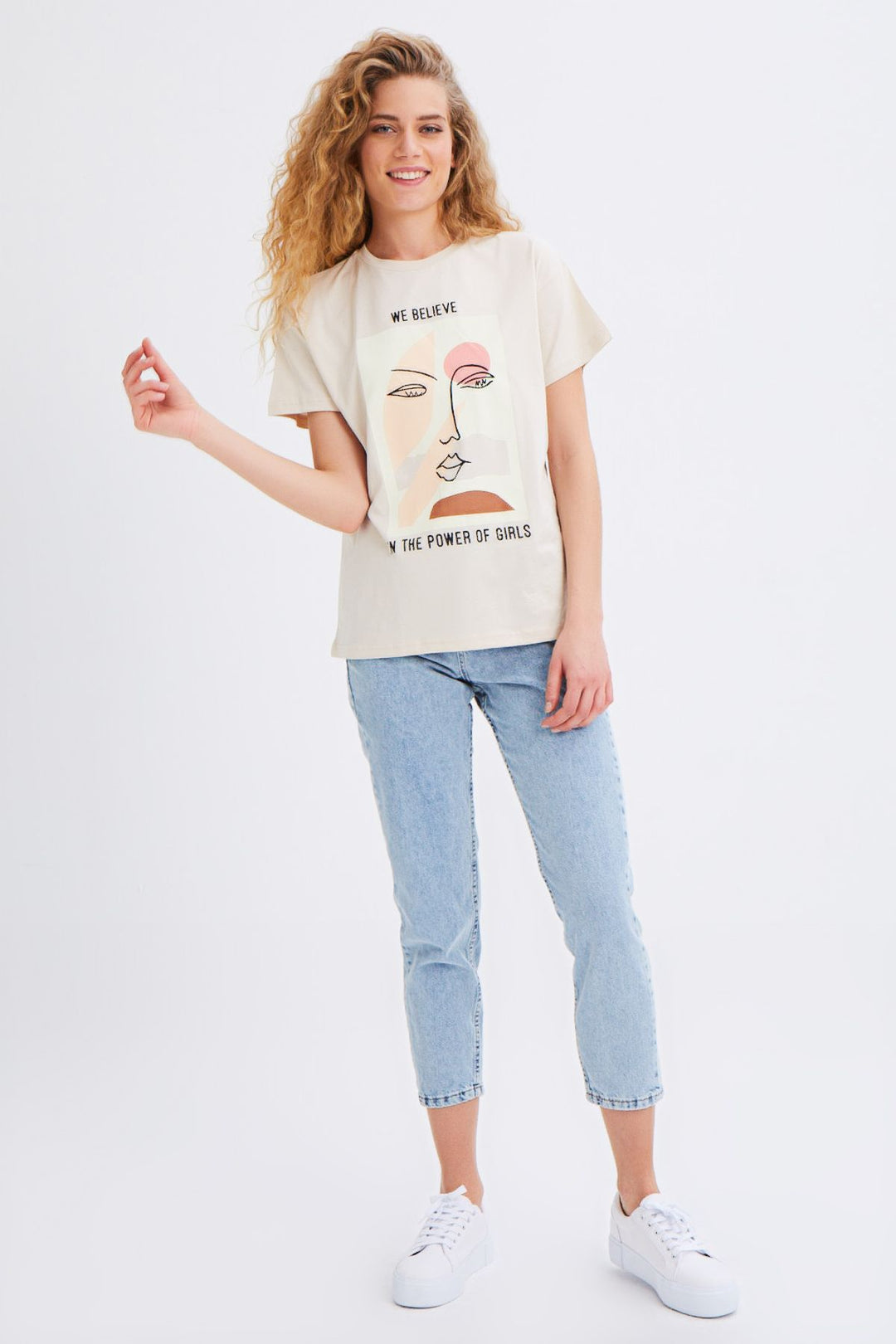 Baskılı Tişört Açık Bej