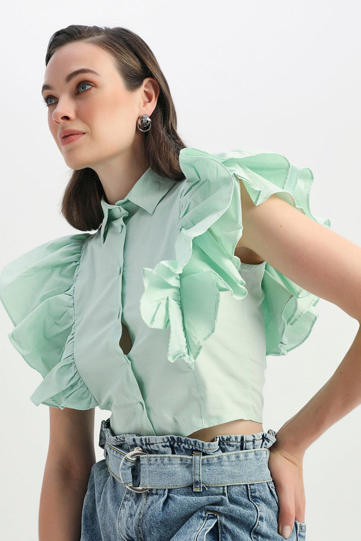 Ruffled Sleeves Shirt Mint