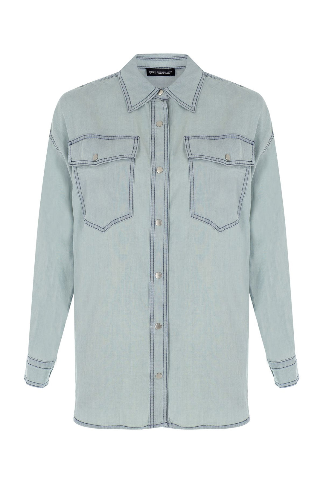 Sırt Baskılı Düğmeli Gömlek Mavi