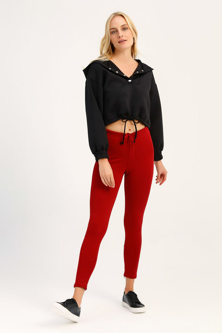 Bağcık Detaylı Yüksek Bel Tayt Bordo