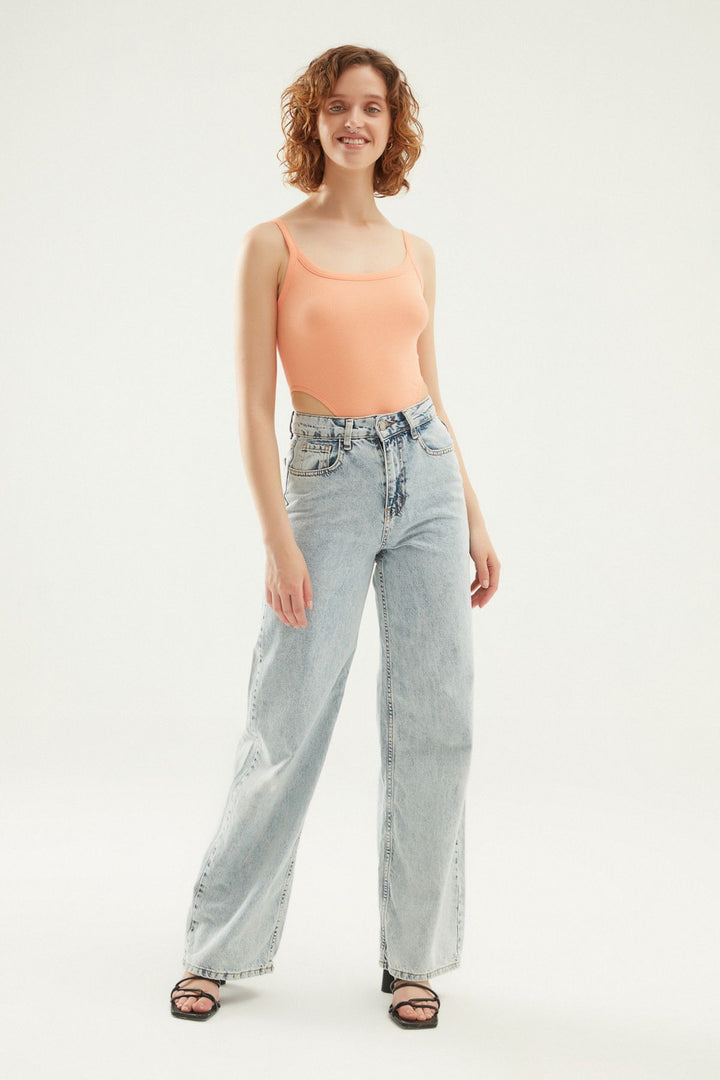 Strap Decollete Bodysuit Salmon