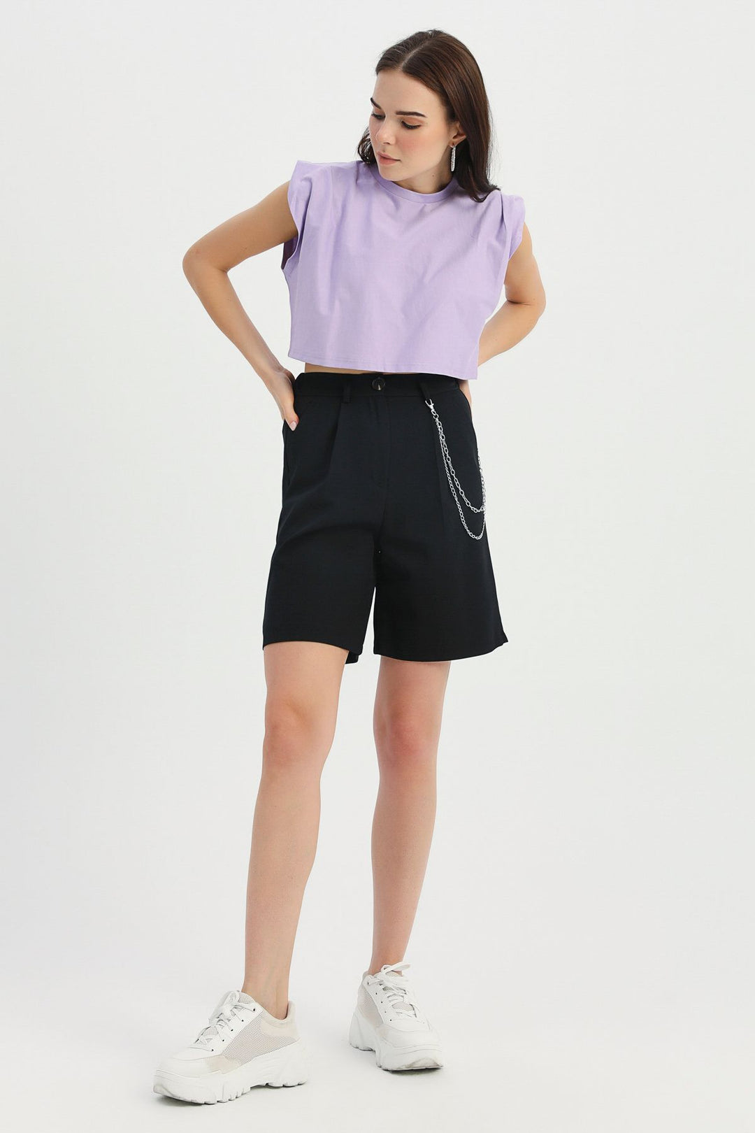 Chain Detailed High Waist Shorts Black