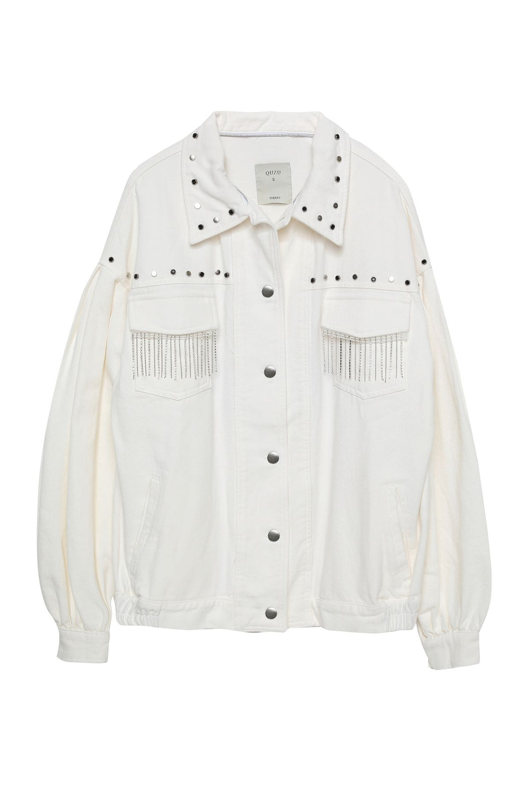 Back Stone Detailed Denim Jacket Ecru