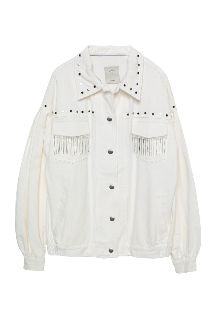 Back Stone Detailed Denim Jacket Ecru