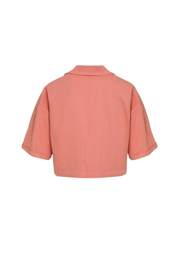 Fermuarlı Crop Gömlek Koyu Pudra