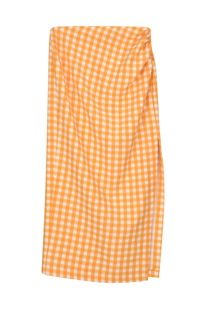 Slit Detailed Plaid Skirt Orange