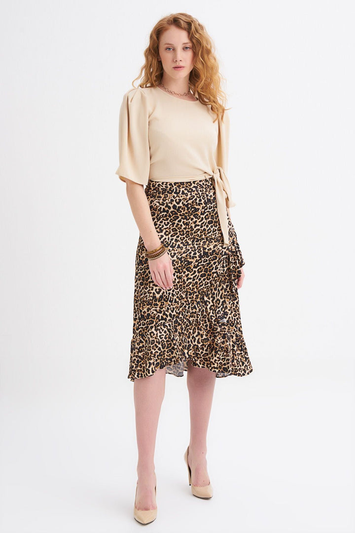 Side Tie Waistband Blouse Beige