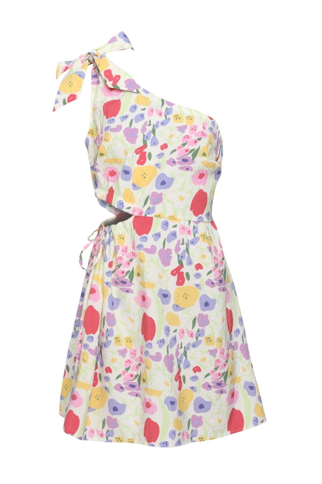 Side Pleated Single Sleeve Dress Ecru