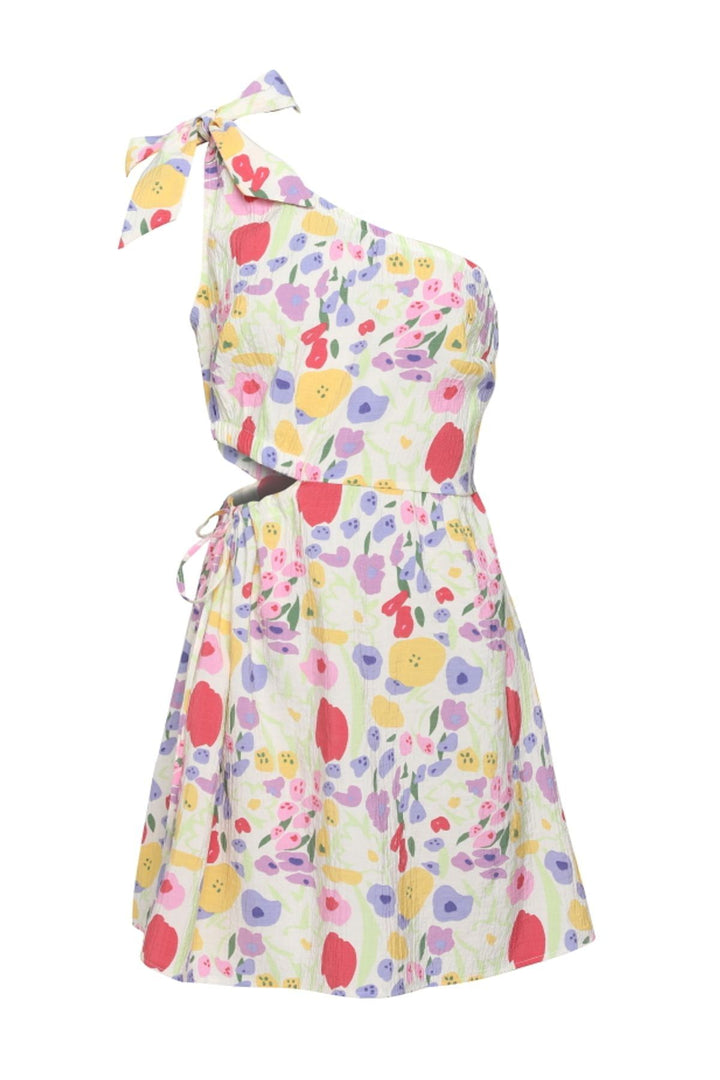 Side Pleated Single Sleeve Dress Ecru