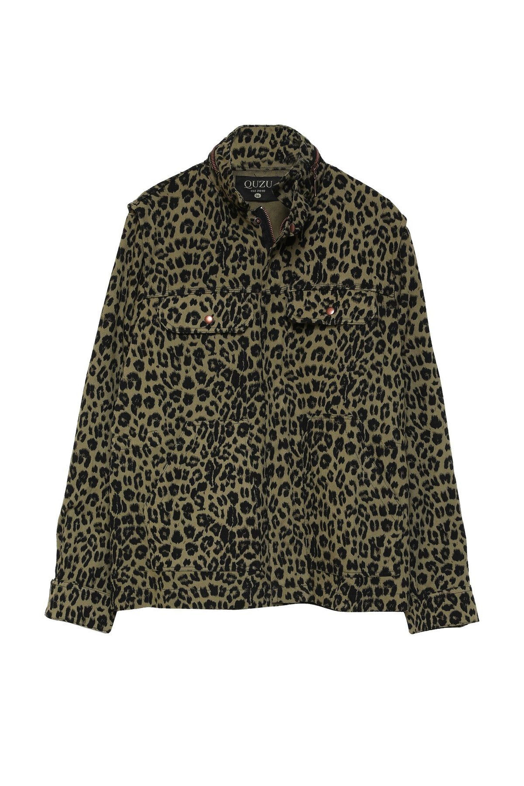 Sırtı Baskılı Leopar Desenli Ceket Haki