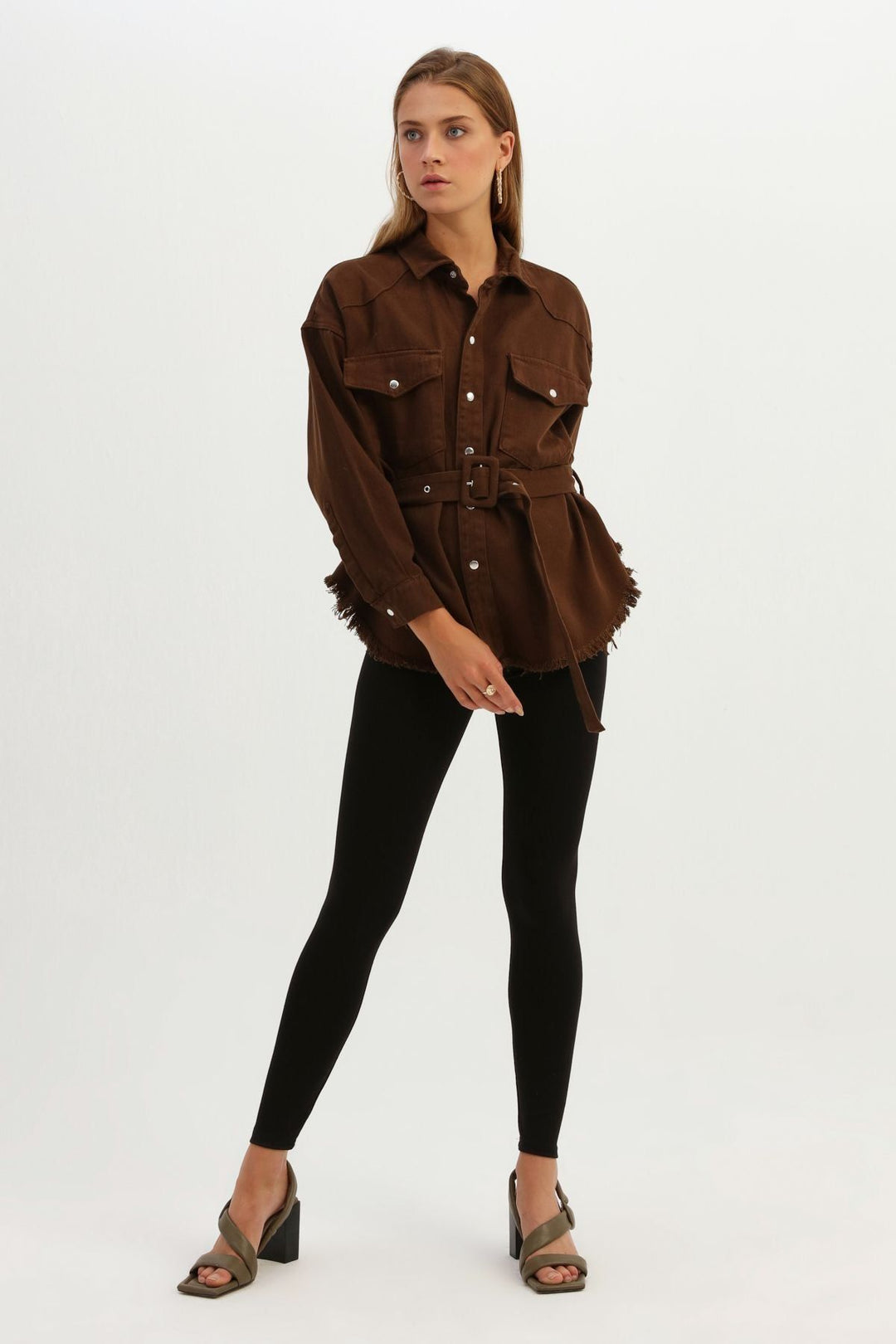Belted Gabardine Jacket Dark Brown
