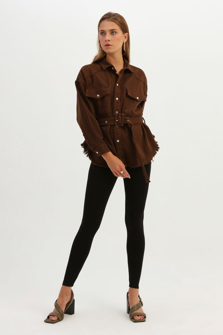 Belted Gabardine Jacket Dark Brown