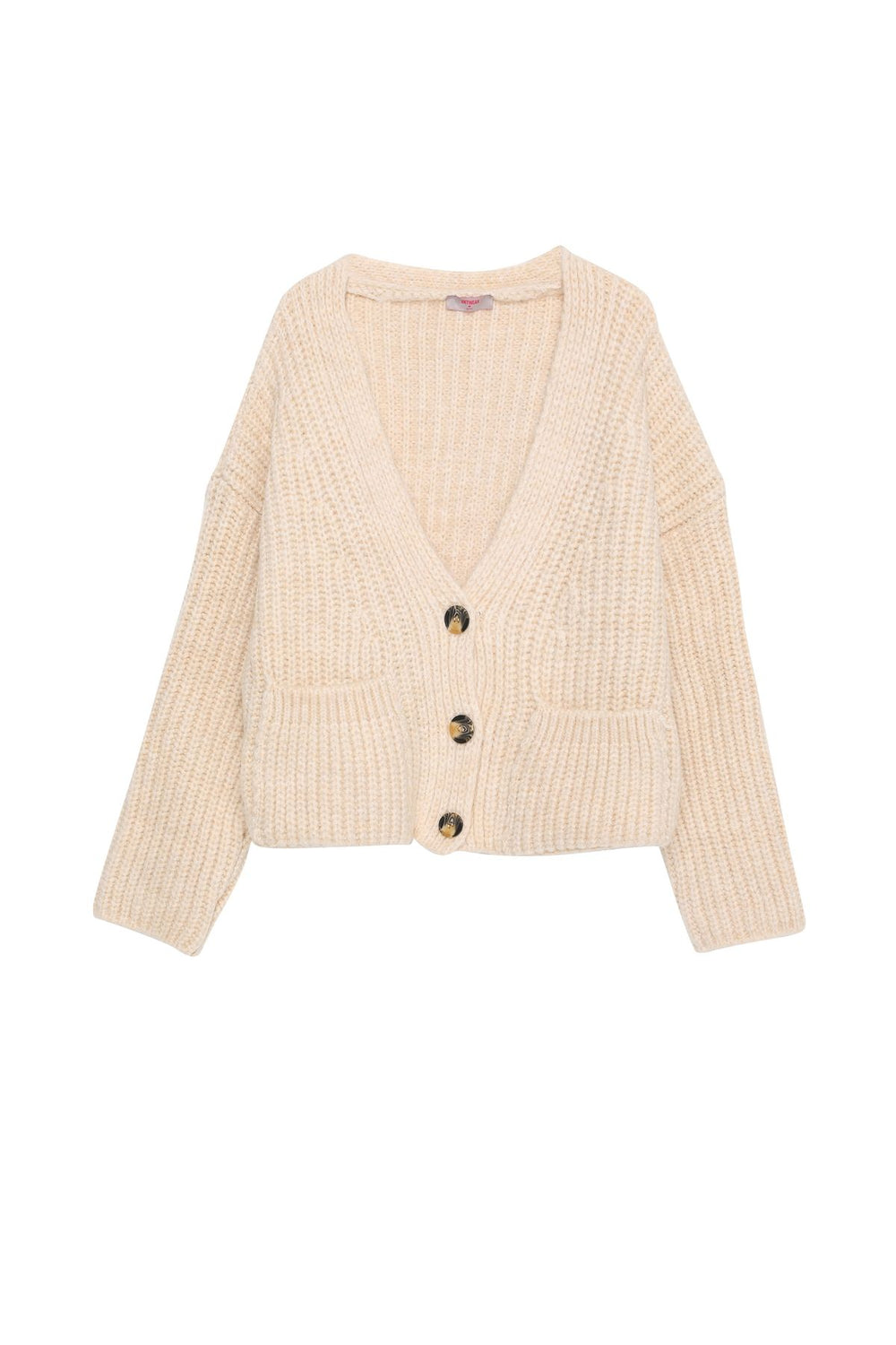 Button Detailed Pocket Knitted Cardigan Stone