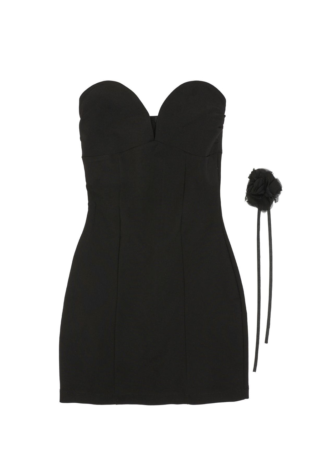 Rose Necklace Accessorized Strapless Mini Dress Black